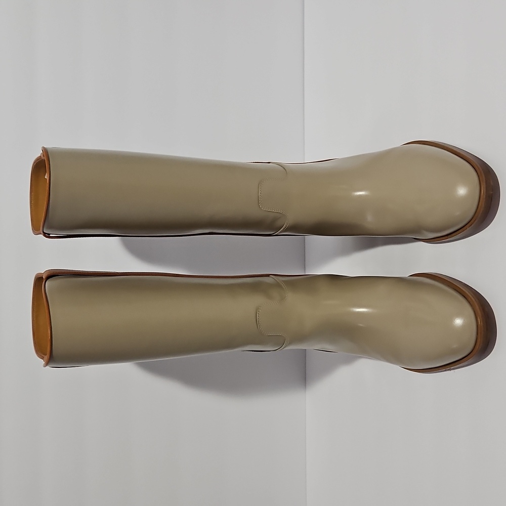Gucci Women's Unisex Leather Mid-Calf Boot Beige/Tan 8 Shoe Horn Dust Bag Box - Picture 3 of 15